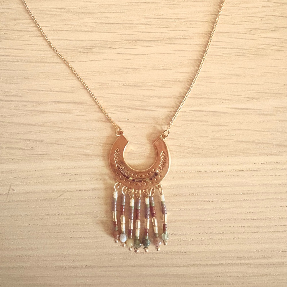 Gold Crescent Pendant Necklace